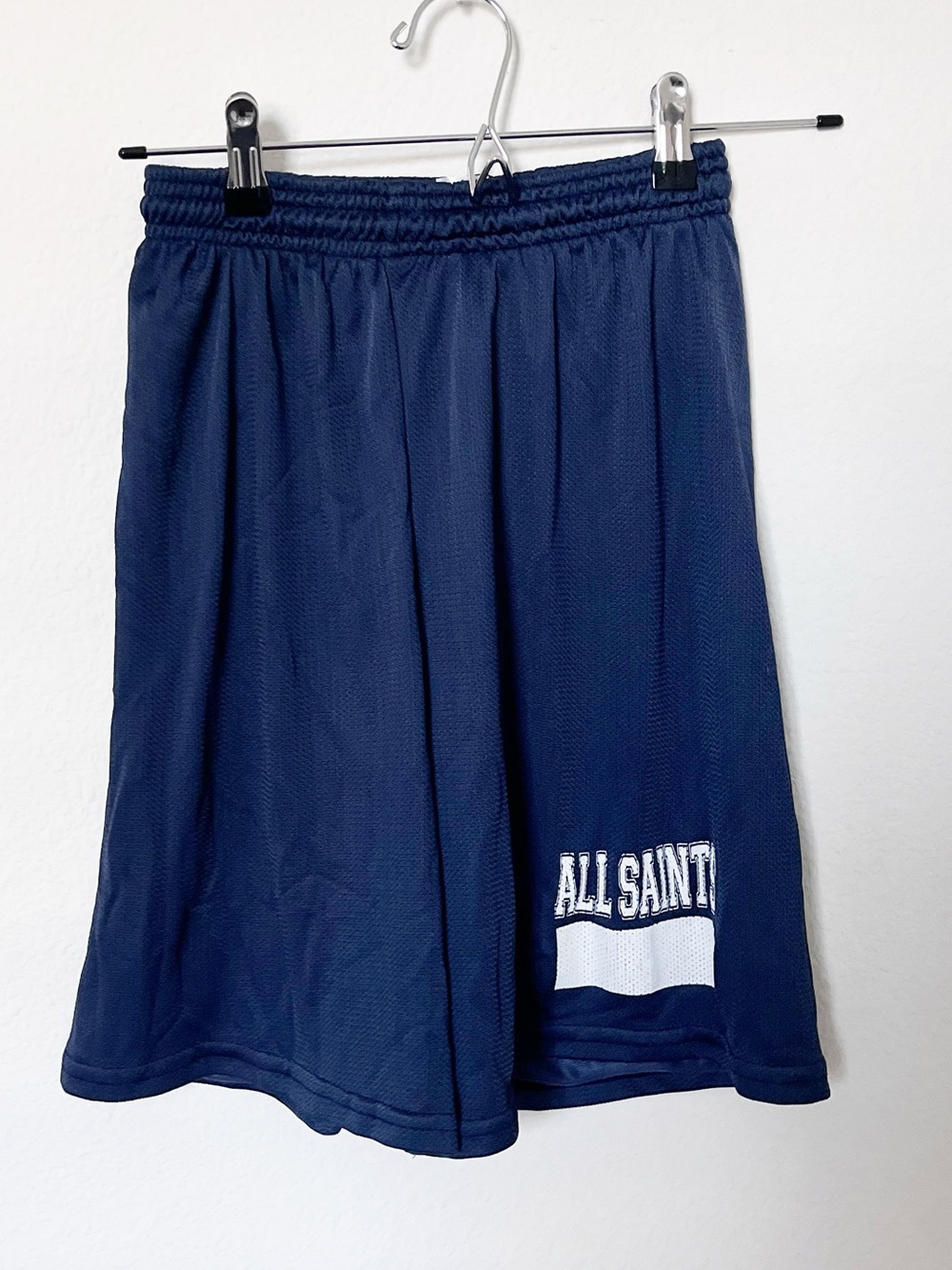 Navy Mesh Athletic Shorts with Contrast Drawcord and Logo All Saints Tag